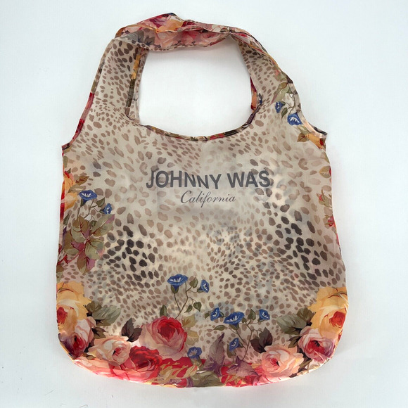 Johnny Was Reusable Bag Tan Floral Cheetah Foldable Packable - Picture 1 of 8